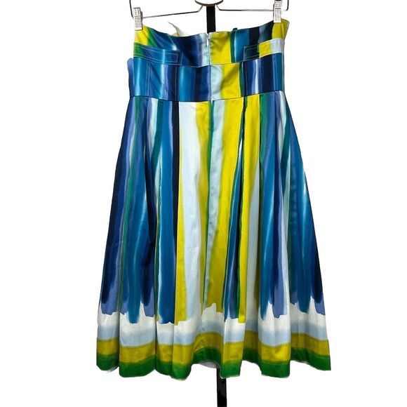 Calvin Klein Dress 10 Sleeveless Strapless Pleat Sundress White Blue Watercolor - Picture 4 of 6